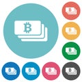 Flat bitcoin banknotes icon set on round color background