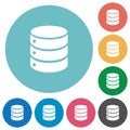 Flat database icon set on round background Royalty Free Stock Photo