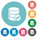 Flat Database ok icon set on round background Royalty Free Stock Photo