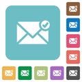 Flat mail sent icons on rounded square backgrounds