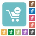 Flat remove from cart icons on rounded square color backgrounds Royalty Free Stock Photo