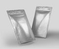 Blank Foil plastic pouch coffee bag, Aluminium coffee or juice package 3d rendering isolated on light background Royalty Free Stock Photo