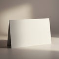 A blank, folded card stands on a neutral surface, illuminated by soft, angled light Royalty Free Stock Photo
