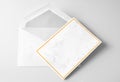 Blank Folded Greeting Card with Golden Frame and Envelope Royalty Free Stock Photo