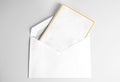 Blank Folded Greeting or Thank you Card with Golden Frame in Envelope Royalty Free Stock Photo