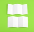 Blank folding page booklet on green background.