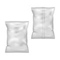 Blank food snack pillow bag - front and back, vector mock-up. Realistic crumpled plastic pouch pack isolated on white background Royalty Free Stock Photo