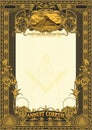 Vertical form for creating certificates, diplomas, bills and other securities. Classic design with Masonic symbols. Golden element