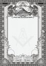 Vertical form for creating certificates, diplomas, bills and other securities. Classic design with Masonic symbols. In black and w