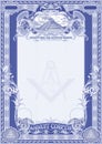 Vertical form for creating certificates, diplomas, bills and other securities. Classic design with Masonic symbols in blue.