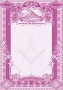 Vertical form for creating certificates, diplomas, bills and other securities. Classic design with Masonic symbols, in lilac color