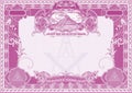 Horizontal form for creating certificates, diplomas, bills and other securities. Classic design with Masonic symbols, in lilac col