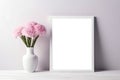 Blank Frame With Carnations In Vase