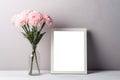 Blank Frame With Carnations In Vase