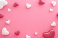 Blank frame and hearts pattern on pink background with Happy valentine day. Beautiful mini heart style. 3D rendering