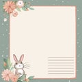 Blank frame notepad pastel cute rabbit cartoon and flower , cute empty frame