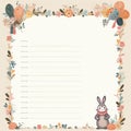 Blank frame notepad pastel cute rabbit cartoon and flower , cute empty frame