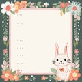 Blank frame notepad pastel cute rabbit cartoon and flower , cute empty frame