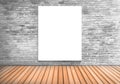 Blank frame white board on a concrete blick wall and wooden floor : fill text and object Royalty Free Stock Photo
