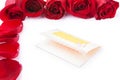 Blank gift card in the frame of red roses Royalty Free Stock Photo