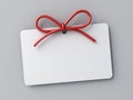 Blank gift card or white note with red rope bow on white grey background with shadow minimal concept 3D rendering Royalty Free Stock Photo