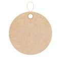 Blank gift tag label for sale prices. Texture of realistic brown yellow kraft carton paper material with a rope. Sticker of