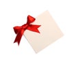 Blank gift tag with satin ribbon on white background Royalty Free Stock Photo