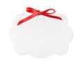 Blank gift tag with satin ribbon on white background Royalty Free Stock Photo