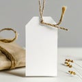 Blank gift tag with a string and dried flowers Royalty Free Stock Photo