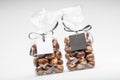 Blank gift tags with ribbon on two chocolate truffles bags Royalty Free Stock Photo