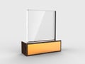 Blank glass trophy mock up stand on wooden base, 3d rendering illustration. Royalty Free Stock Photo