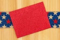 Blank glitter red greeting card retro USA star burlap ribbon Royalty Free Stock Photo