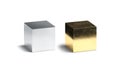 Blank gloss silver and gold cube mockup set