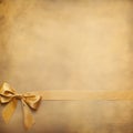 Blank gold background parchment or sign with soft brown, gold ribbon with bow, blank empty space, copy space, mockup paper