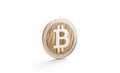 Blank gold bitcoin mock up, isolated, side view