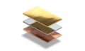 Blank gold, silver and bronze material layers mockup