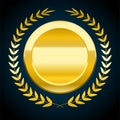Blank gold token, vector illustration of award with laurel wreath