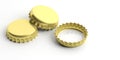 Blank, golden beer caps isolated on white background. 3d illustration