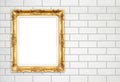Blank golden frame on brick stone wall Royalty Free Stock Photo