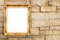 Blank golden frame on brick stone wall Royalty Free Stock Photo