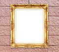 Blank golden frame on brick stone wall Royalty Free Stock Photo