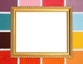 Blank golden frame on colorful wood wall Royalty Free Stock Photo