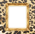 Blank golden frame with leopard texture