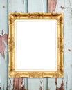 Blank golden frame on wood wall Royalty Free Stock Photo