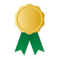Blank golden medal with green ribbon, vector illustration Royalty Free Stock Photo