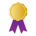 Blank golden medal with purple ribbon, vector illustration Royalty Free Stock Photo