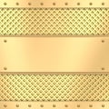 Blank golden plate on grid background with rivets Royalty Free Stock Photo