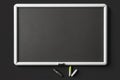 Empty chalkboard in a white frame with a graphite background, Generative AI
