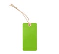 Blank green cardboard Price tag or label isolated on a white background.