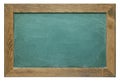 Blank green chalk board with wooden frame,  on white background. Chalkboard surface texture with sharp detailed grainy cha Royalty Free Stock Photo